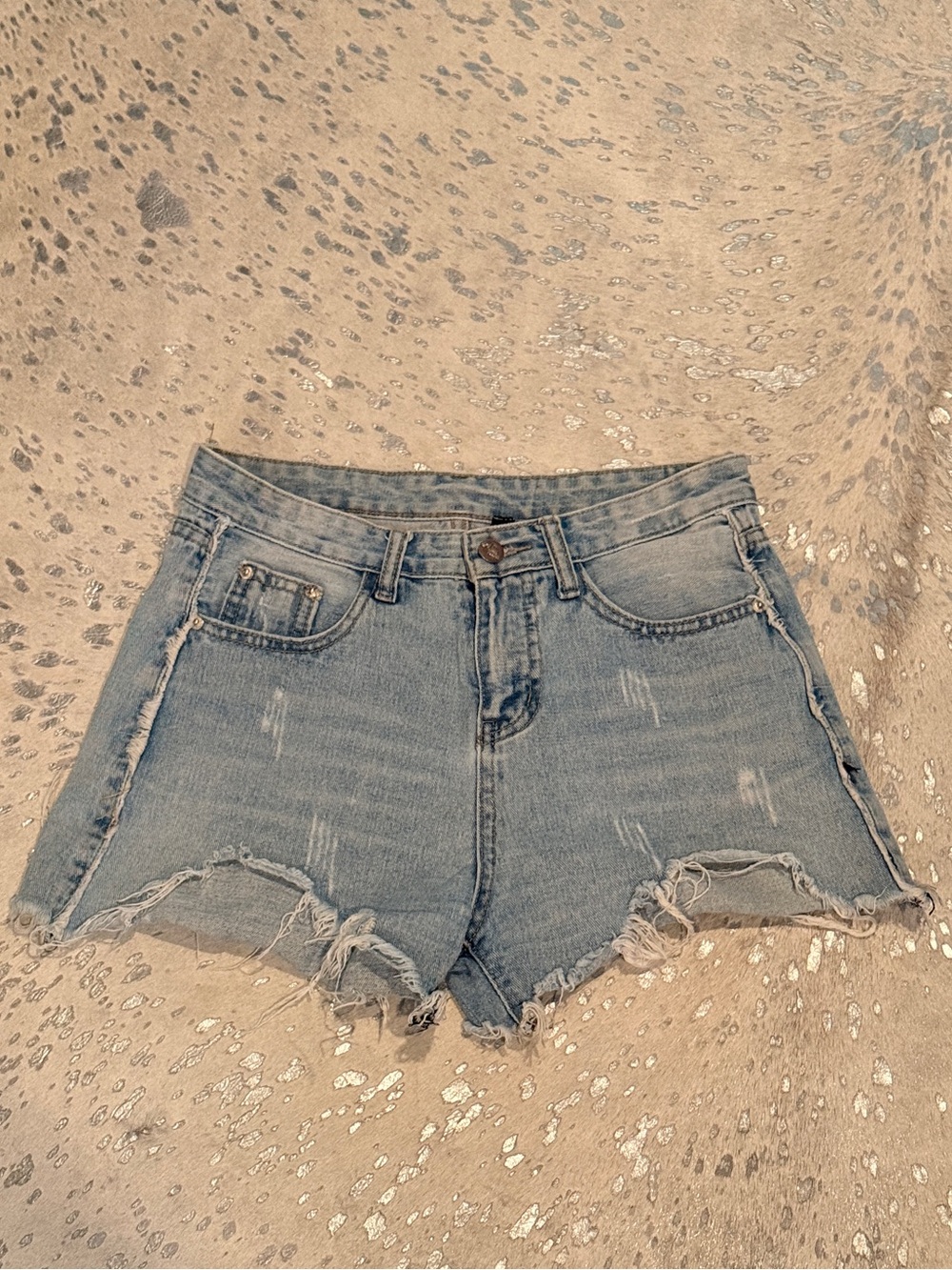 VINTAGE Light Blue Distressed Denim Shorts